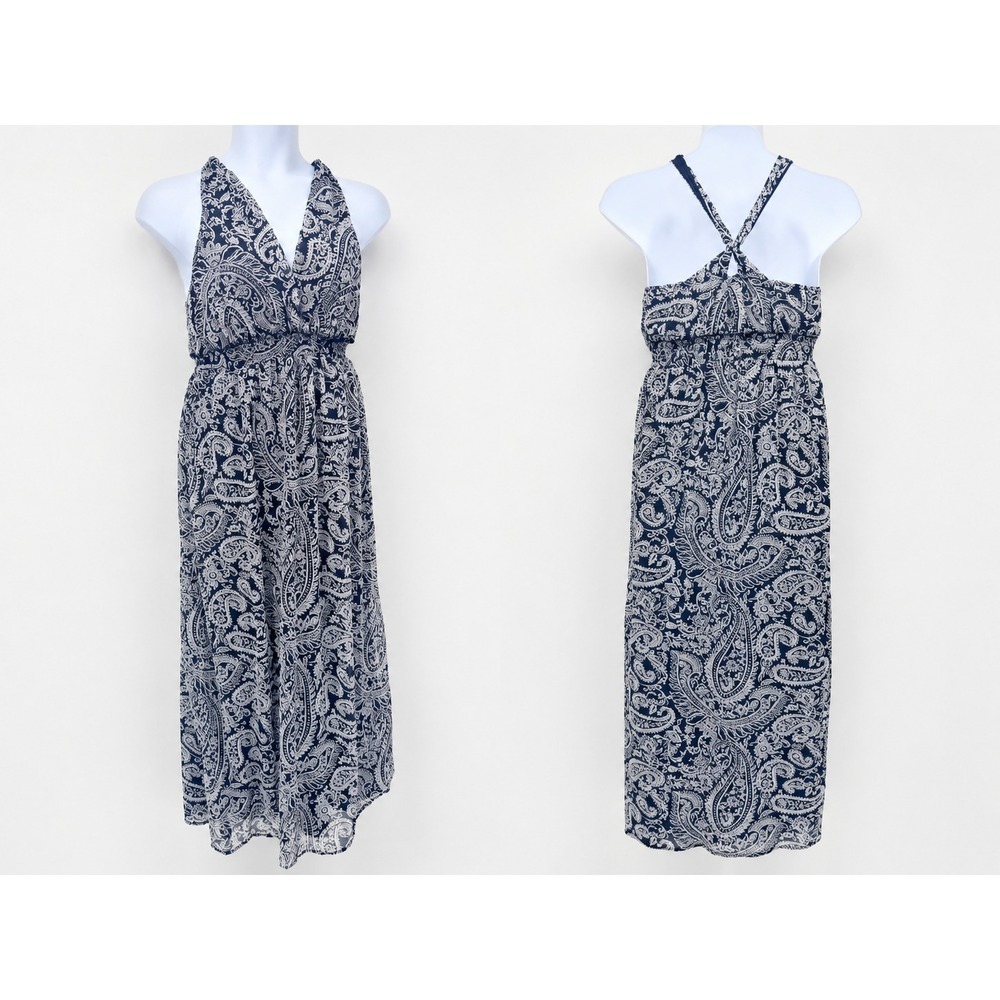 Motherhood Maternity Black White Knot Criss Cross Back Chiffon Maxi vacation L